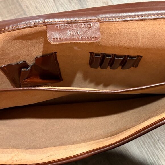 Vera Pelle Brown Italian Leather Briefcase Laptop Messenger Book Bag - Picture 11 of 11
